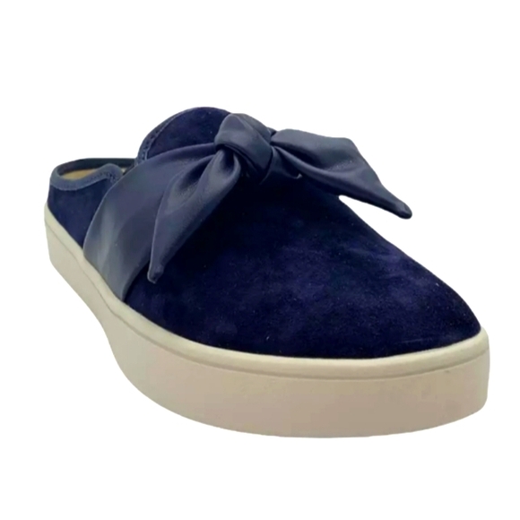 Womens Spenco Orthotic Mules Barbados Suede Bow Navy Blue - Picture 2 of 9